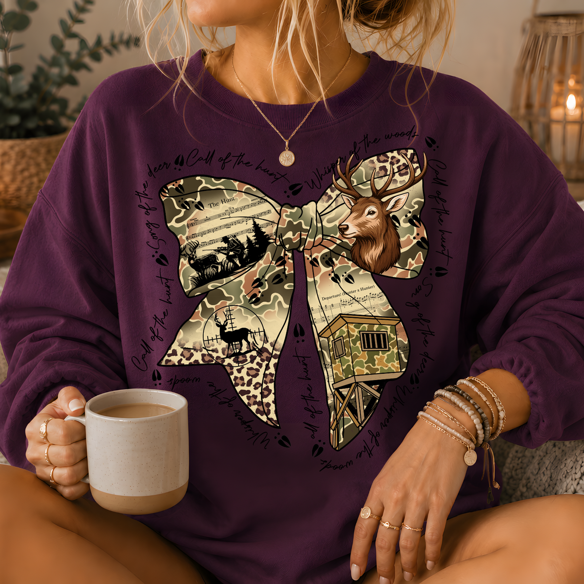 Camo Deer Hunting Bow Crewneck Sweatshirt