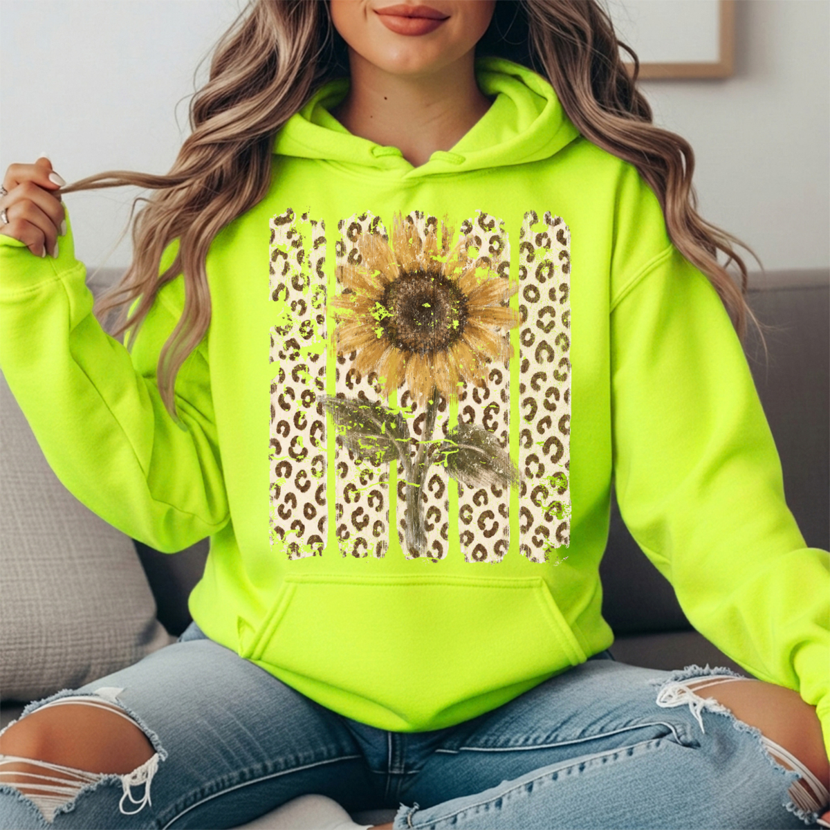 Sunflower Leopard Stripe Graphic Hoodie