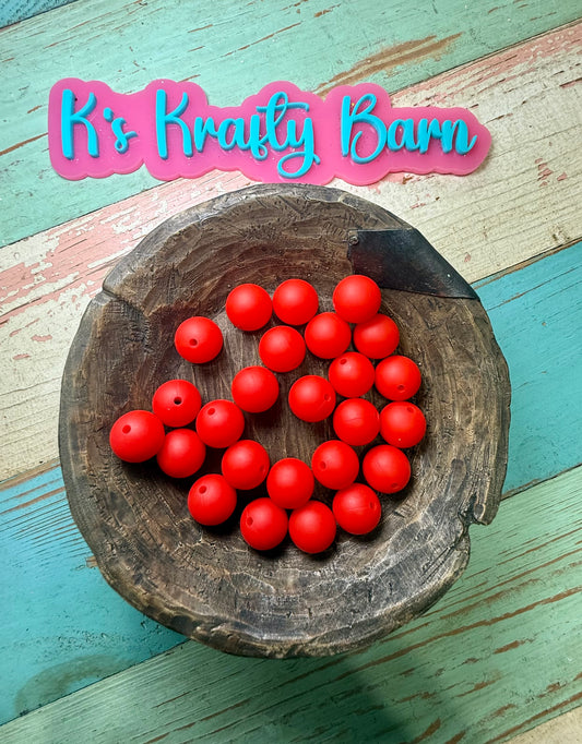 Wholesale 15mm Solid Silicone Beads- Cherry Red