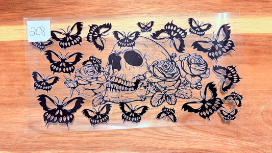 #208 Skull with roses and butterflies