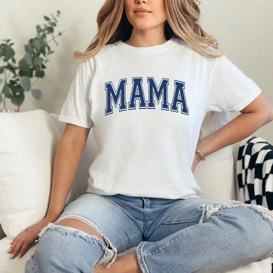 Blue Mama Varsity Shirt – Minimalist Mama Graphic Tee K's Krafty Barn