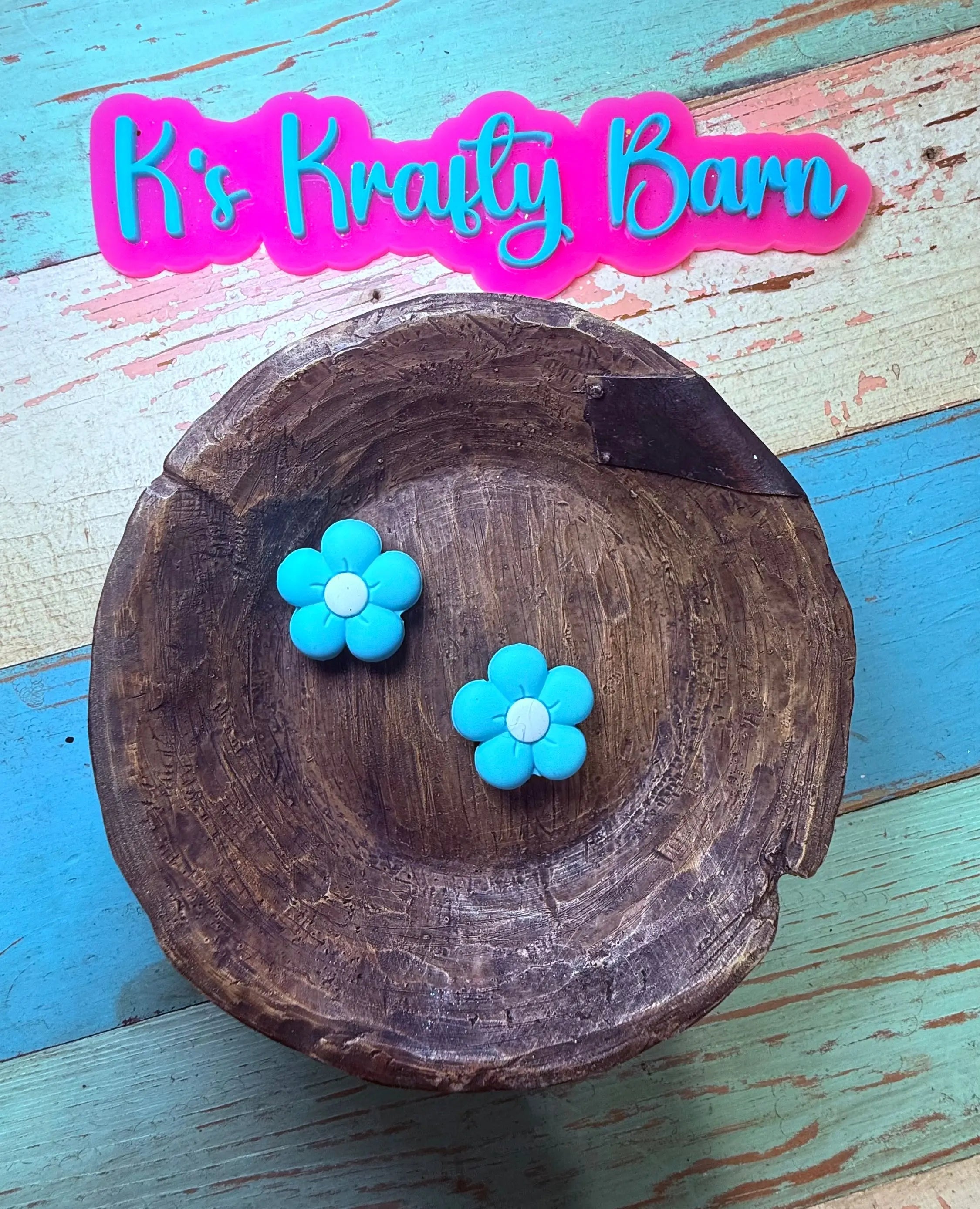 Silicone Focal Bead-Teal Daisy Flower K's Krafty Barn