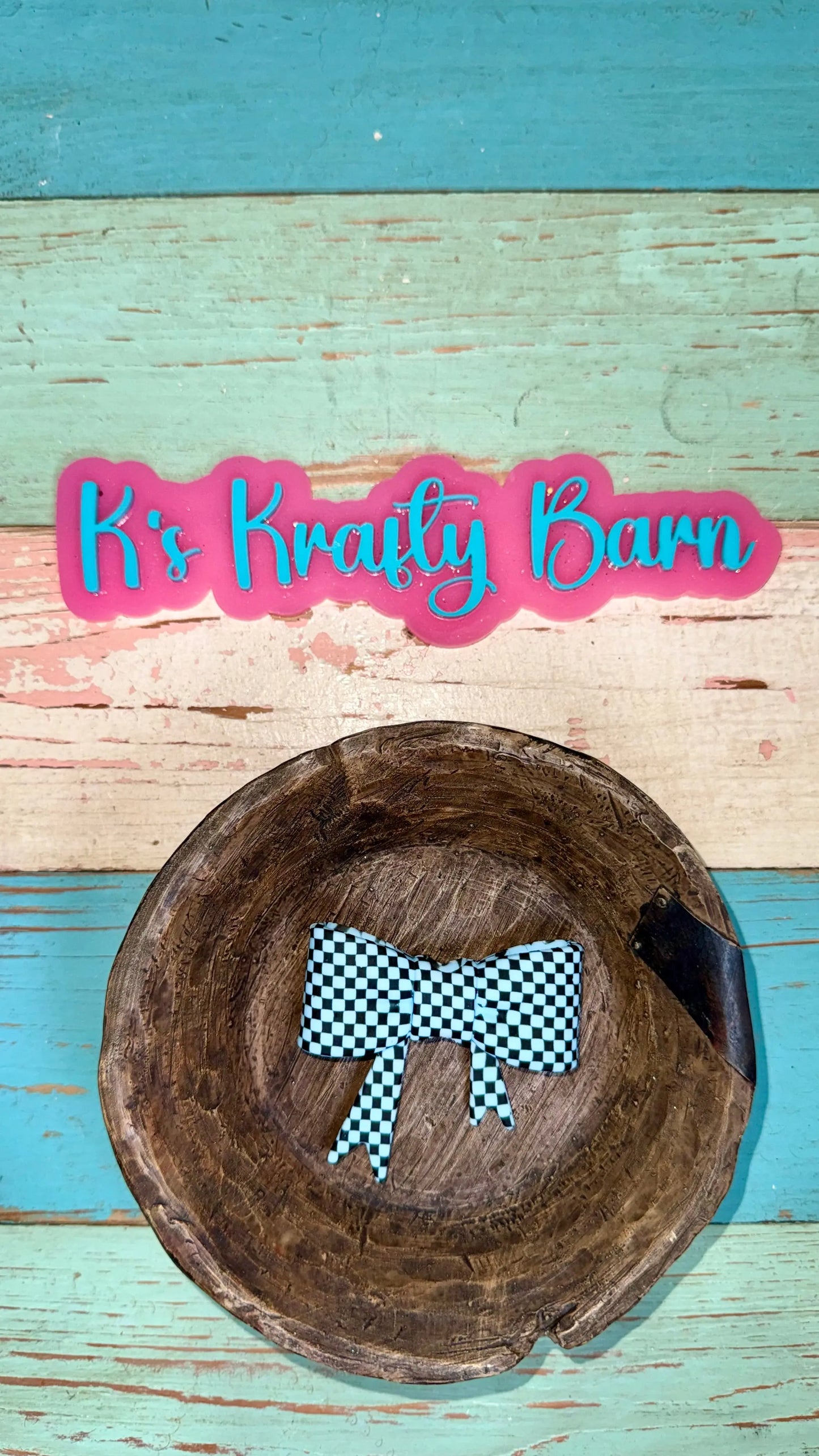 Silicone Focal Bead- Light blue checkered bow K's Krafty Barn