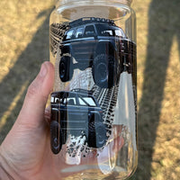Jeep tracks 16oz Glass Libby K's Crafty Vibes Co.