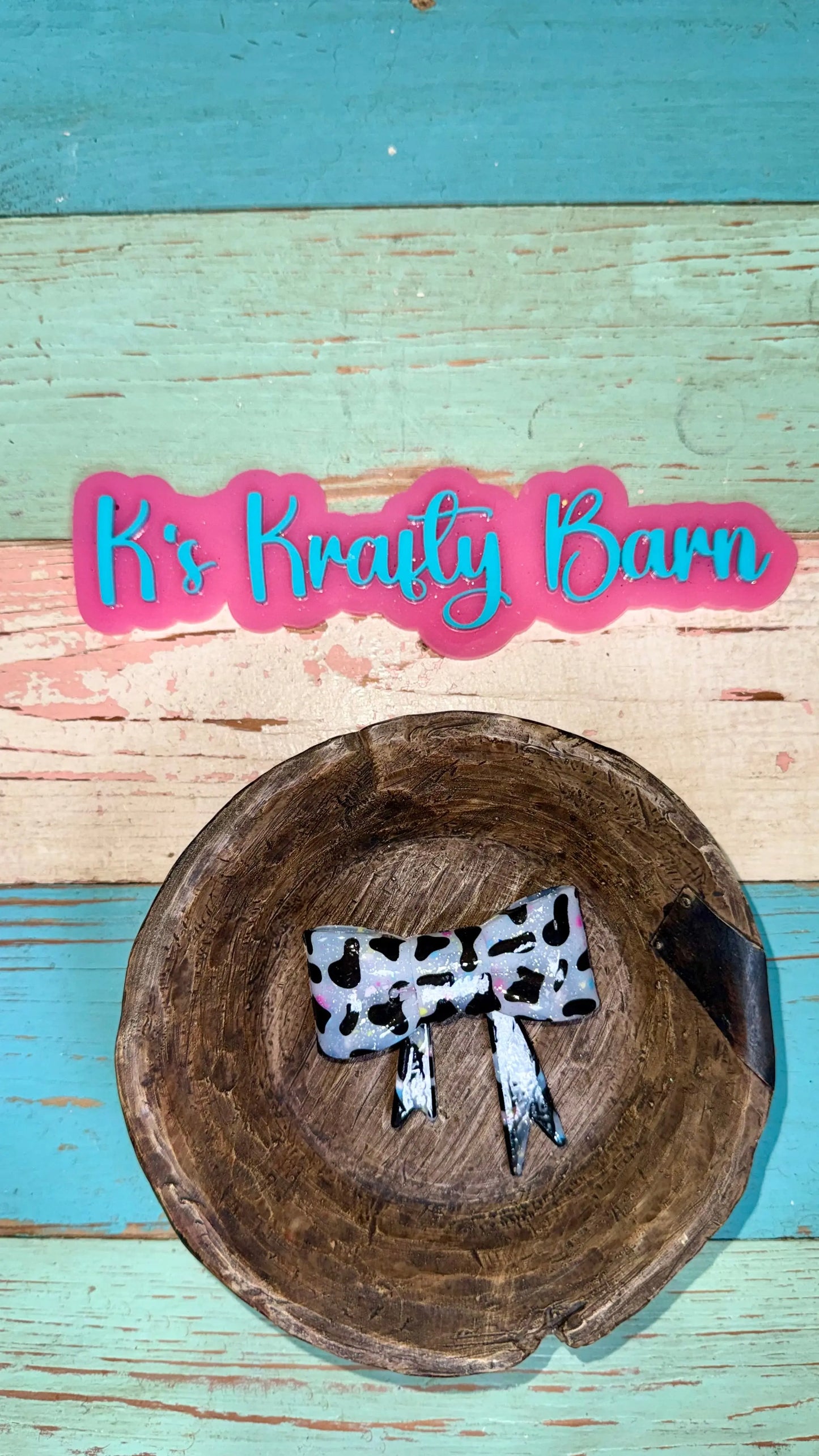 Silicone Focal Bead- Cowprint confetti jelly bow K's Krafty Barn