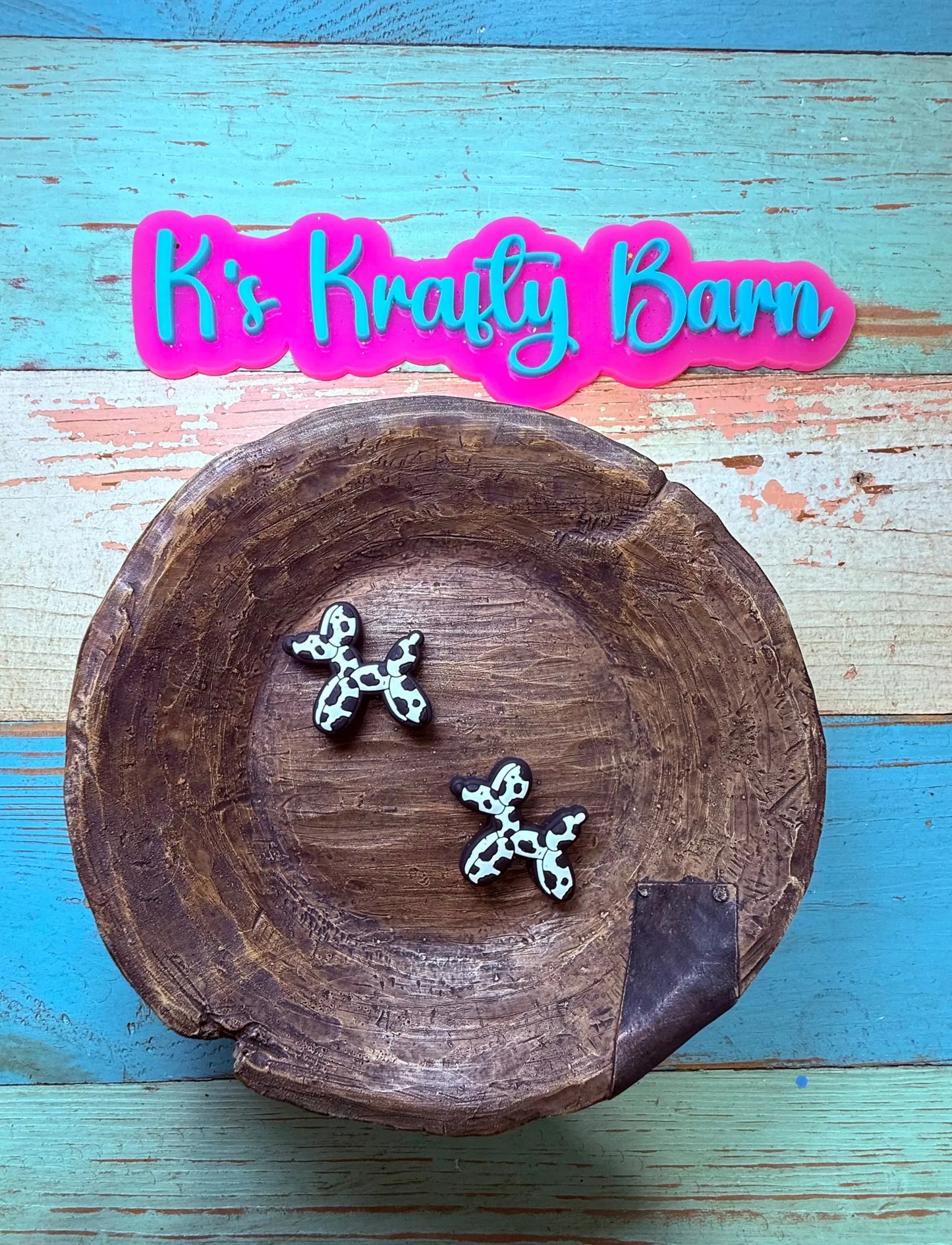 Silicone Focal Bead- Cowprint balloon dog K's Krafty Barn