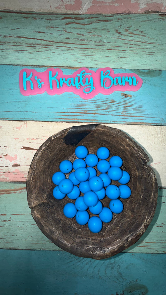 15mm Solid Silicone Beads- Carolina Blue