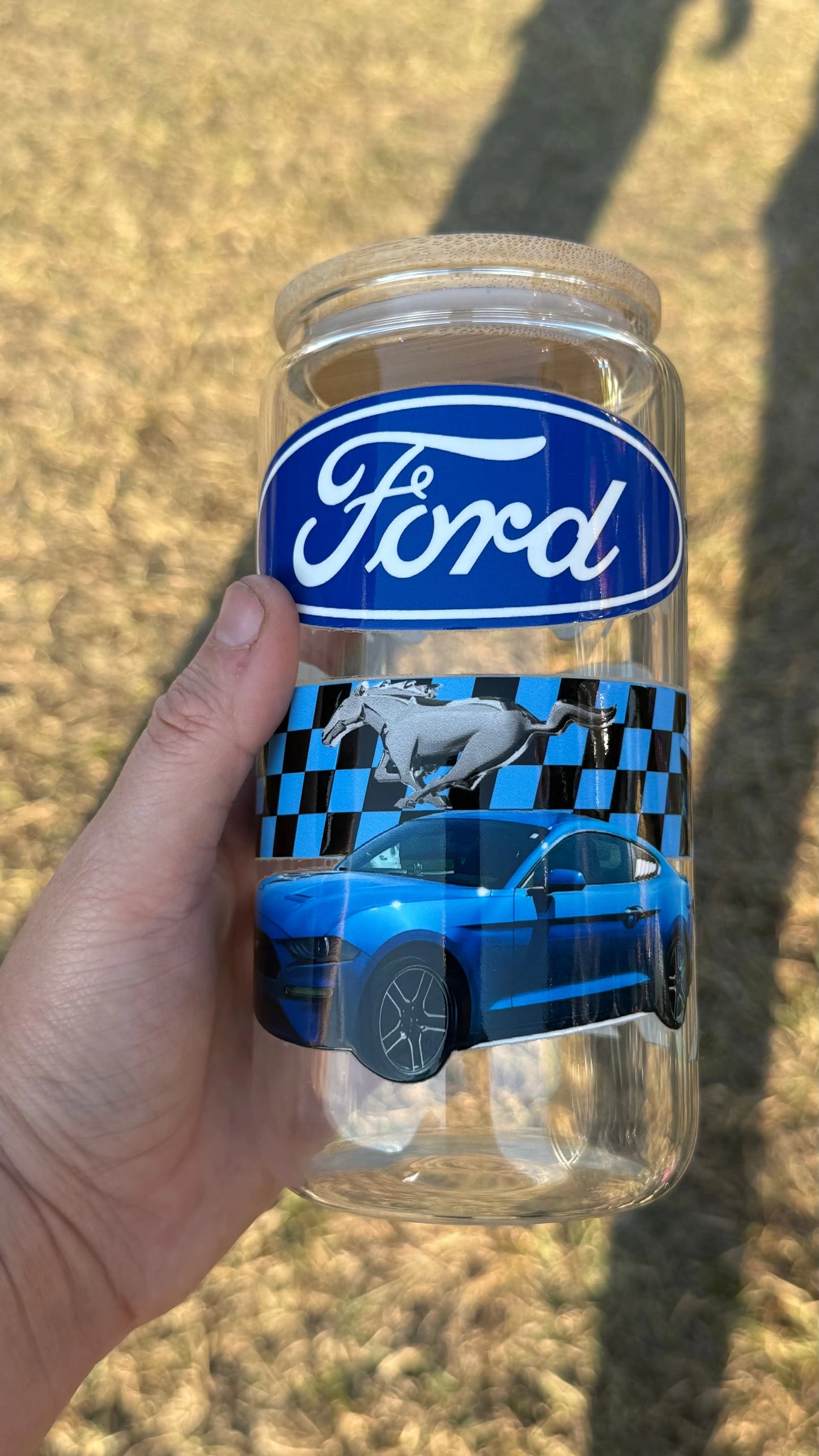 Blue Mustang 16oz Glass Libby K's Crafty Vibes Co.