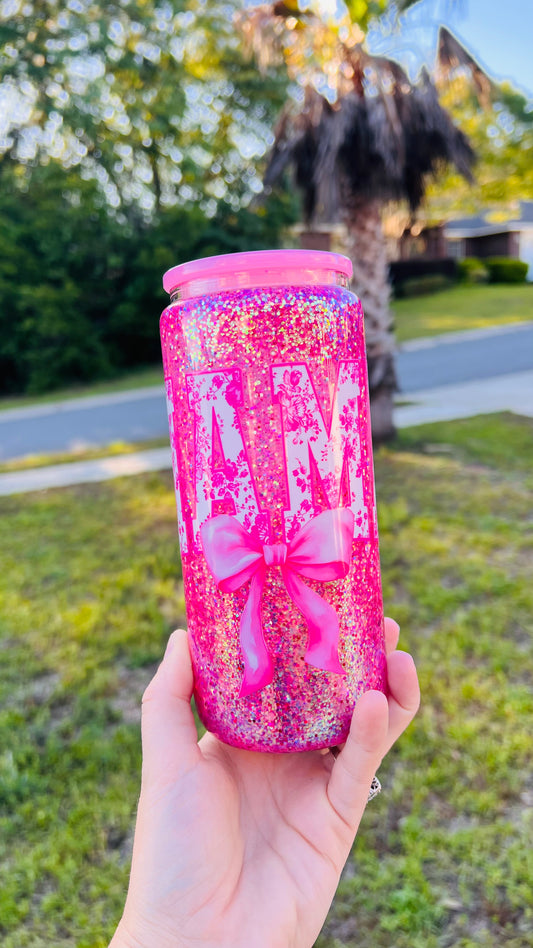 20oz Glass Pink Mama Snowglobe
