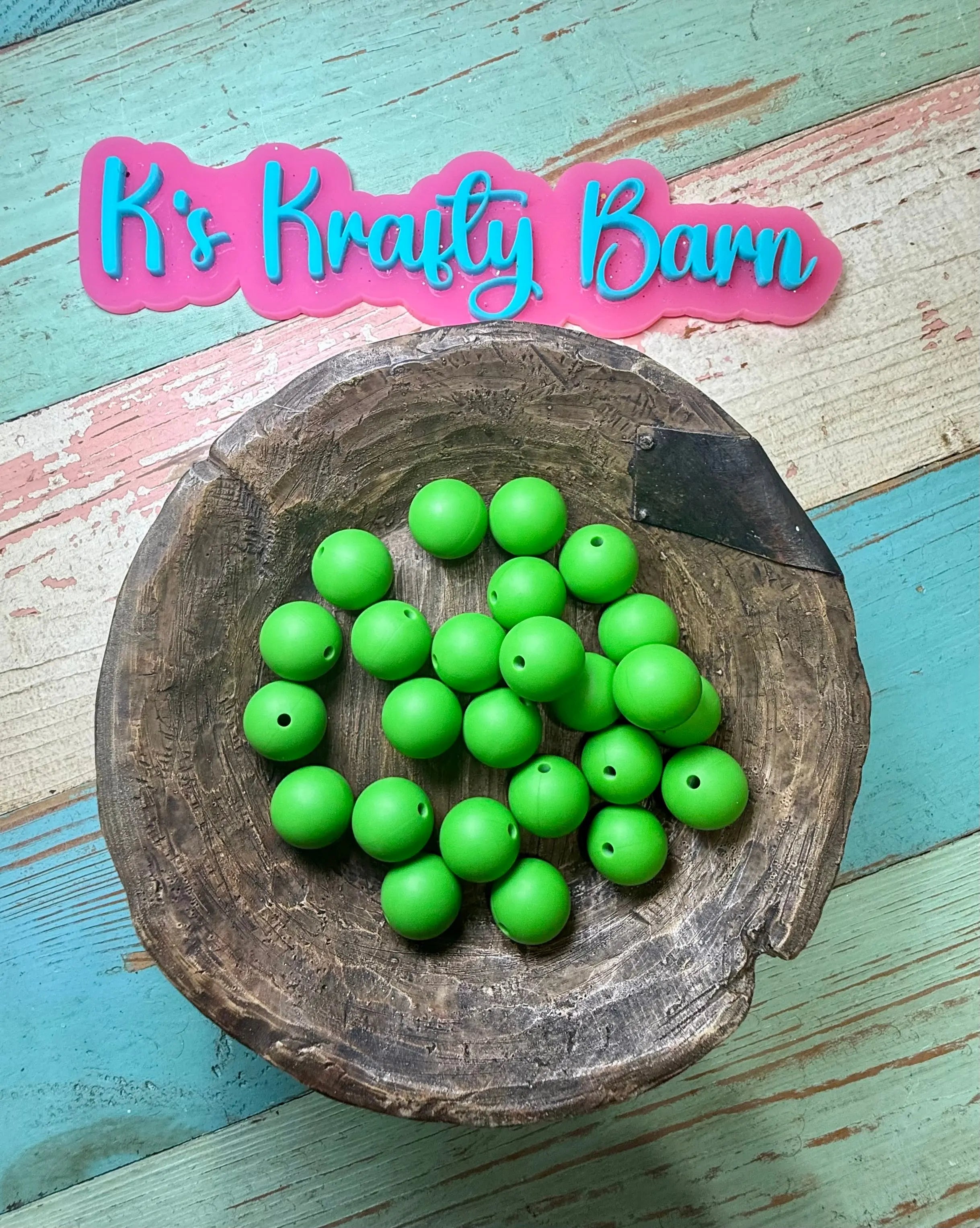 15mm Solid Silicone Beads- Kelly Green K's Krafty Barn