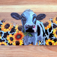 #33 Black and White Cow with sunflowers K's Krafty Barn