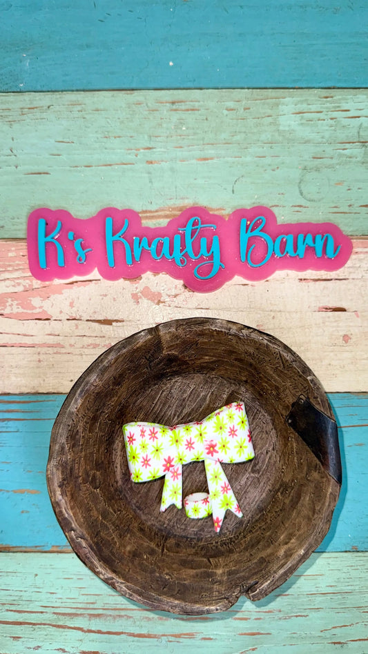Silicone Focal Bead- Green & Pink Daisy Straw charm or focal bow K's Krafty Barn