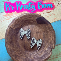 Silicone Focal Bead- Black with white outline bow K's Krafty Barn