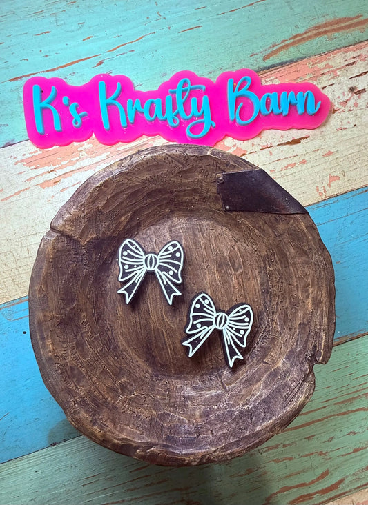 Silicone Focal Bead- Black with white outline bow K's Krafty Barn
