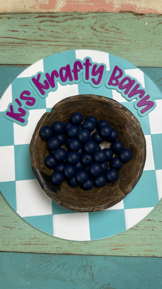 15mm Solid Silicone Beads- Navy Blue