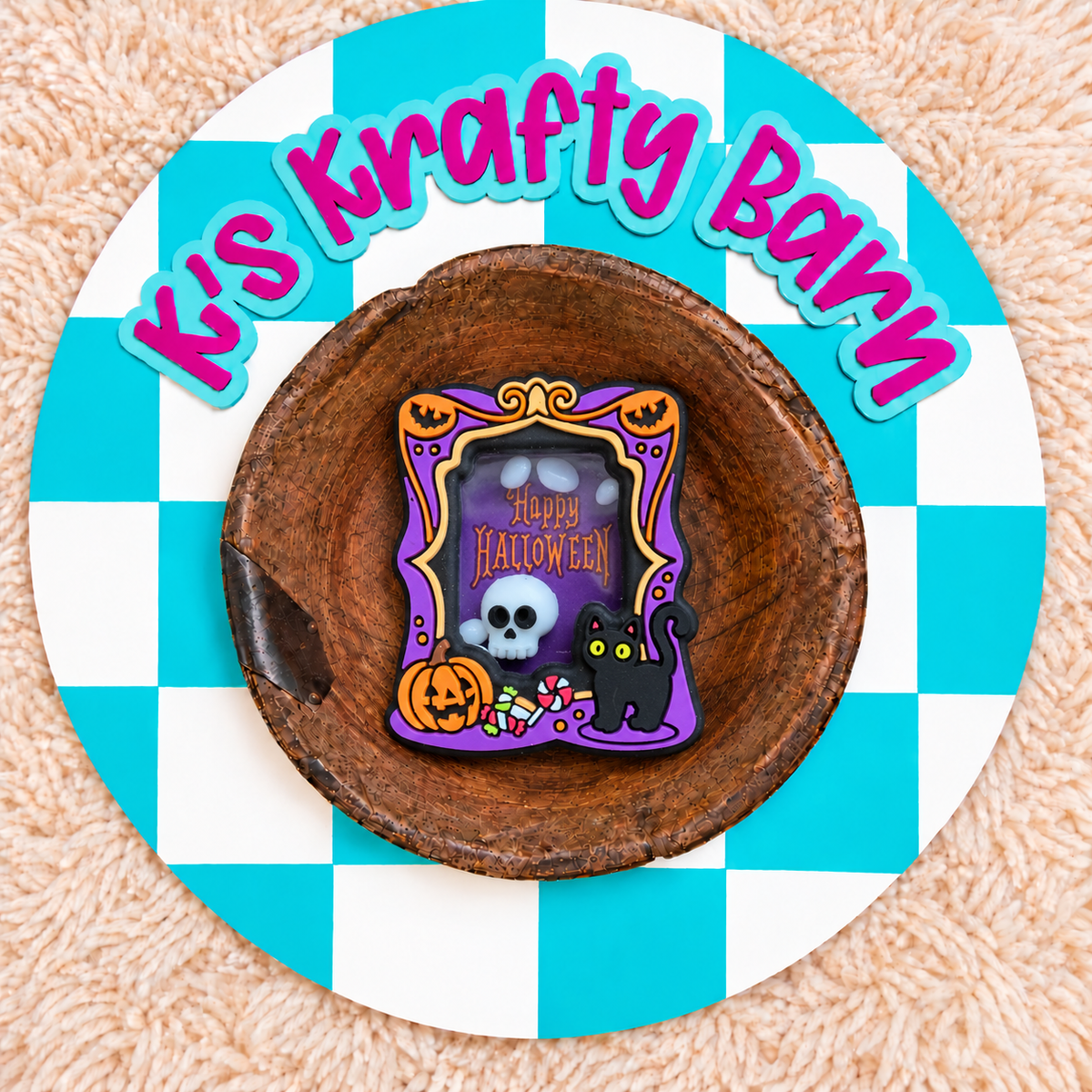 3D Happy Halloween Black Cat & Skull Shaker Focal