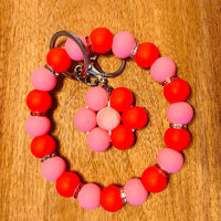 Wristlet with Flower Keychain Colors: Red and Pink K's Crafty Vibes Co.
