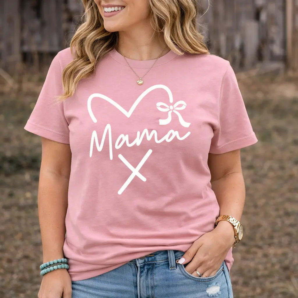 Coquette Mama Shirt – Bow Mama Graphic Tee – Trendy Mom Shirt – Gildan Softstyle K's Krafty Barn