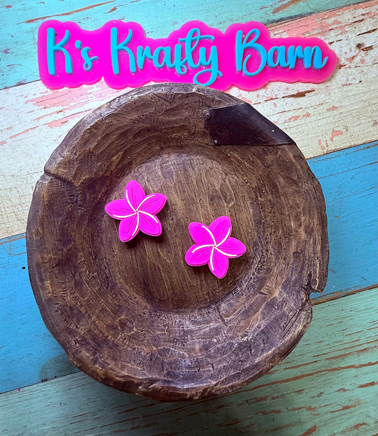 Wholesale Silicone Focal Bead- Hot Pink Plumeria Flower