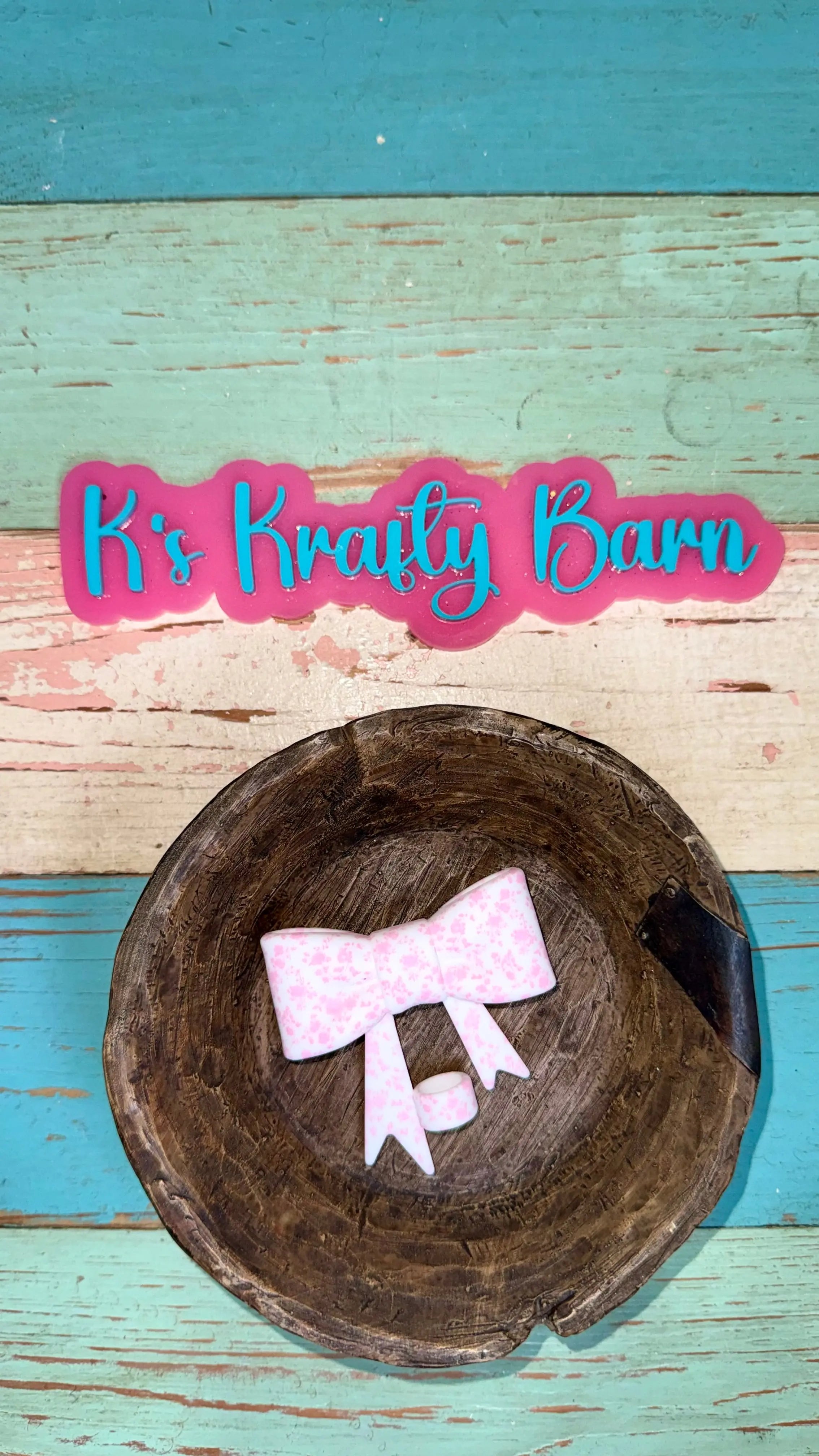 Silicone Focal Bead- Cute Pink floral Straw charm or focal bow K's Krafty Barn