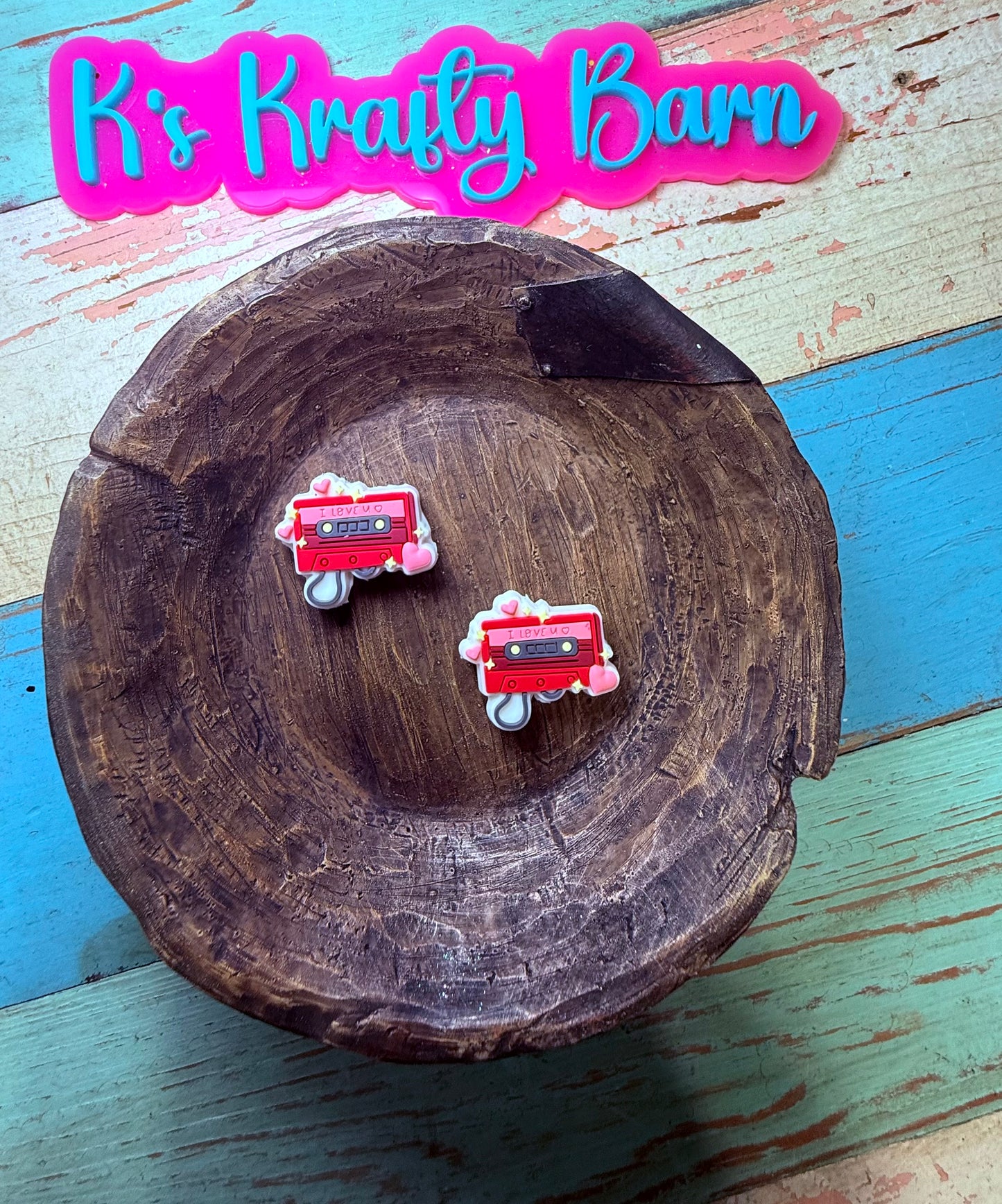 Wholesale Silicone Focal Bead- I love you cassette tapes