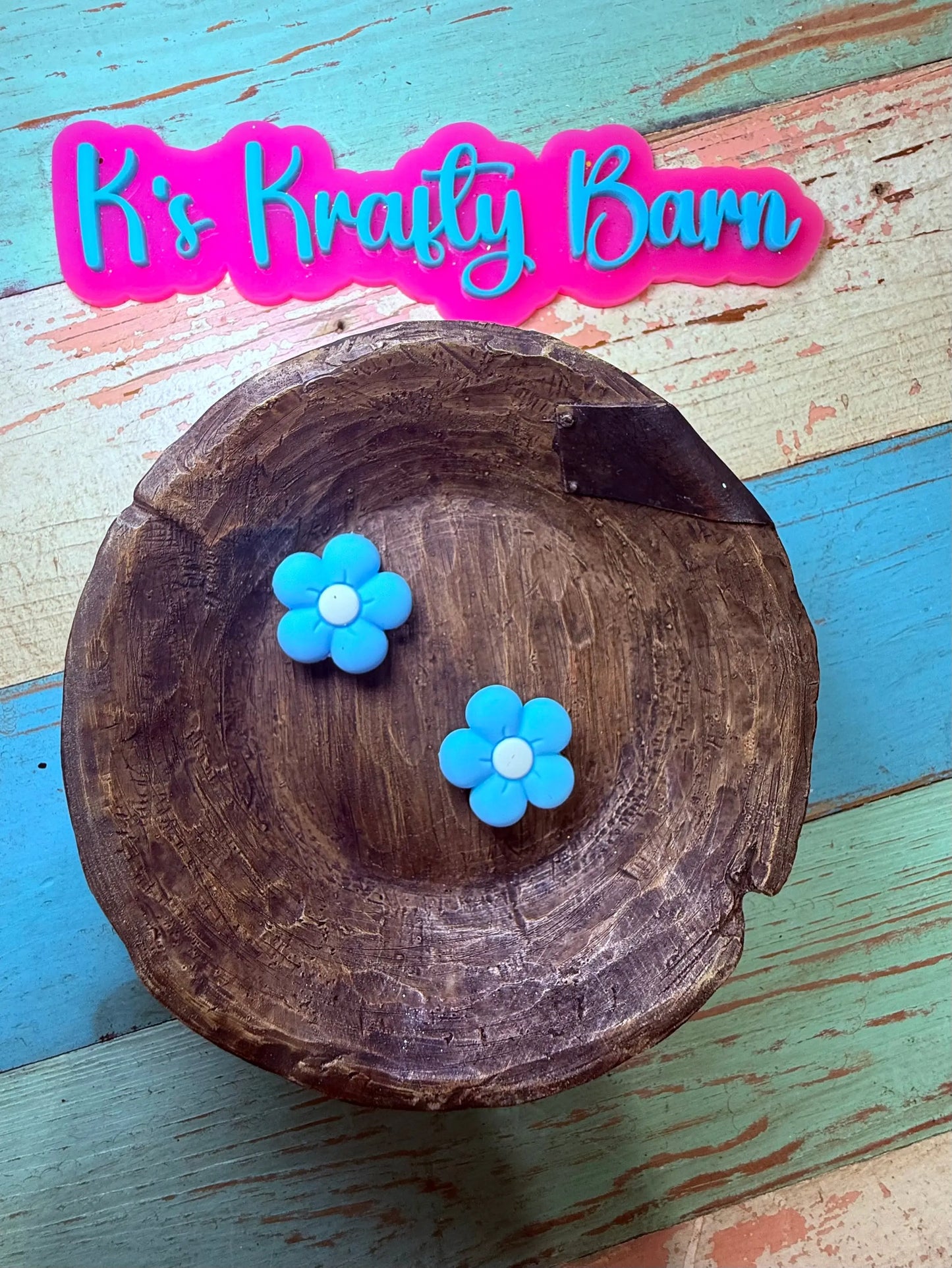 Silicone Focal Bead-Light Blue Daisy Flower K's Krafty Barn