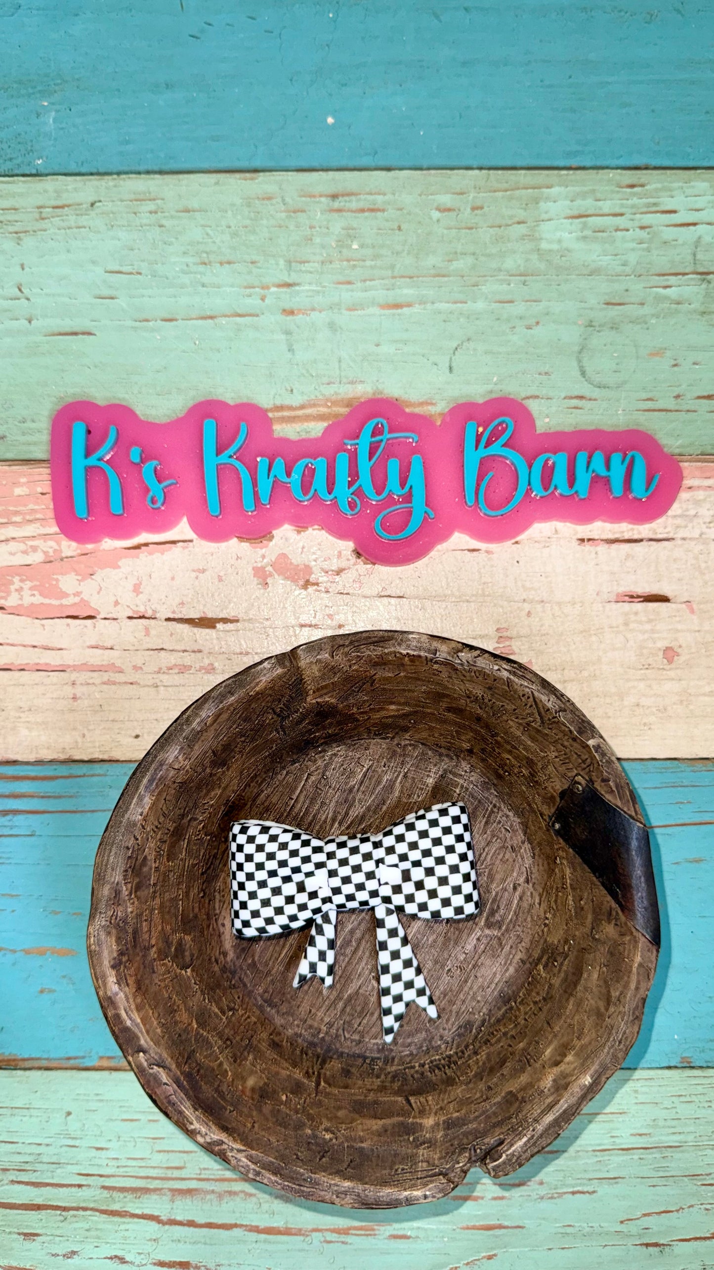 Wholesale Silicone Focal Bead- Checkered bow