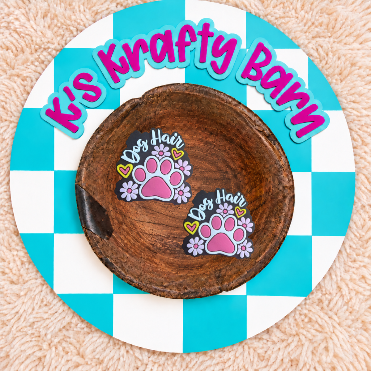Dog Hair Don’t Care Pink Paw Silicone Focal Bead