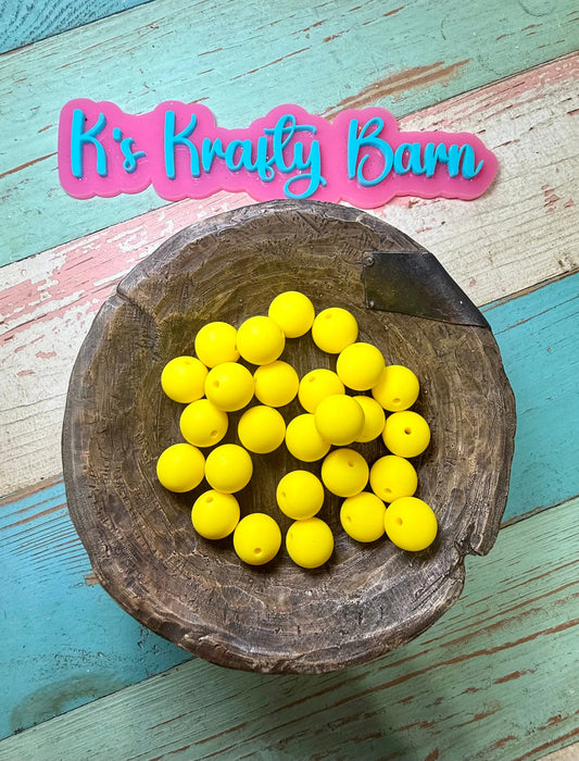 15mm Solid Silicone Beads- Sunshine Yellow K's Krafty Barn
