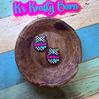 Silicone Focal Bead- Checkered Teacher bow K's Krafty Barn