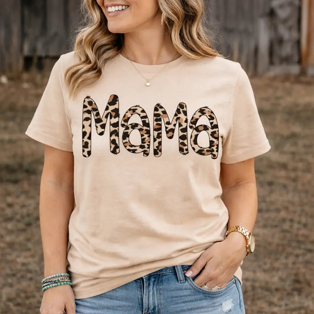 Leopard Mama Shirt – Mama Graphic Tee – Gildan Softstyle Mom Shirt K's Krafty Barn