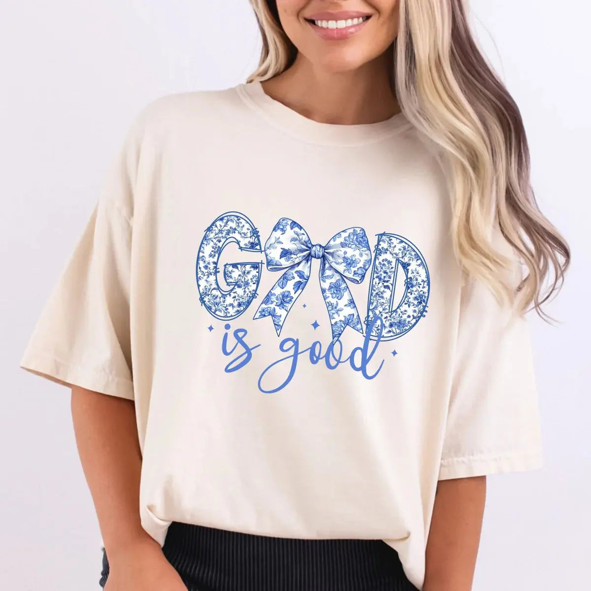 God Is Good Blue Bow Christian Shirt K's Krafty Barn