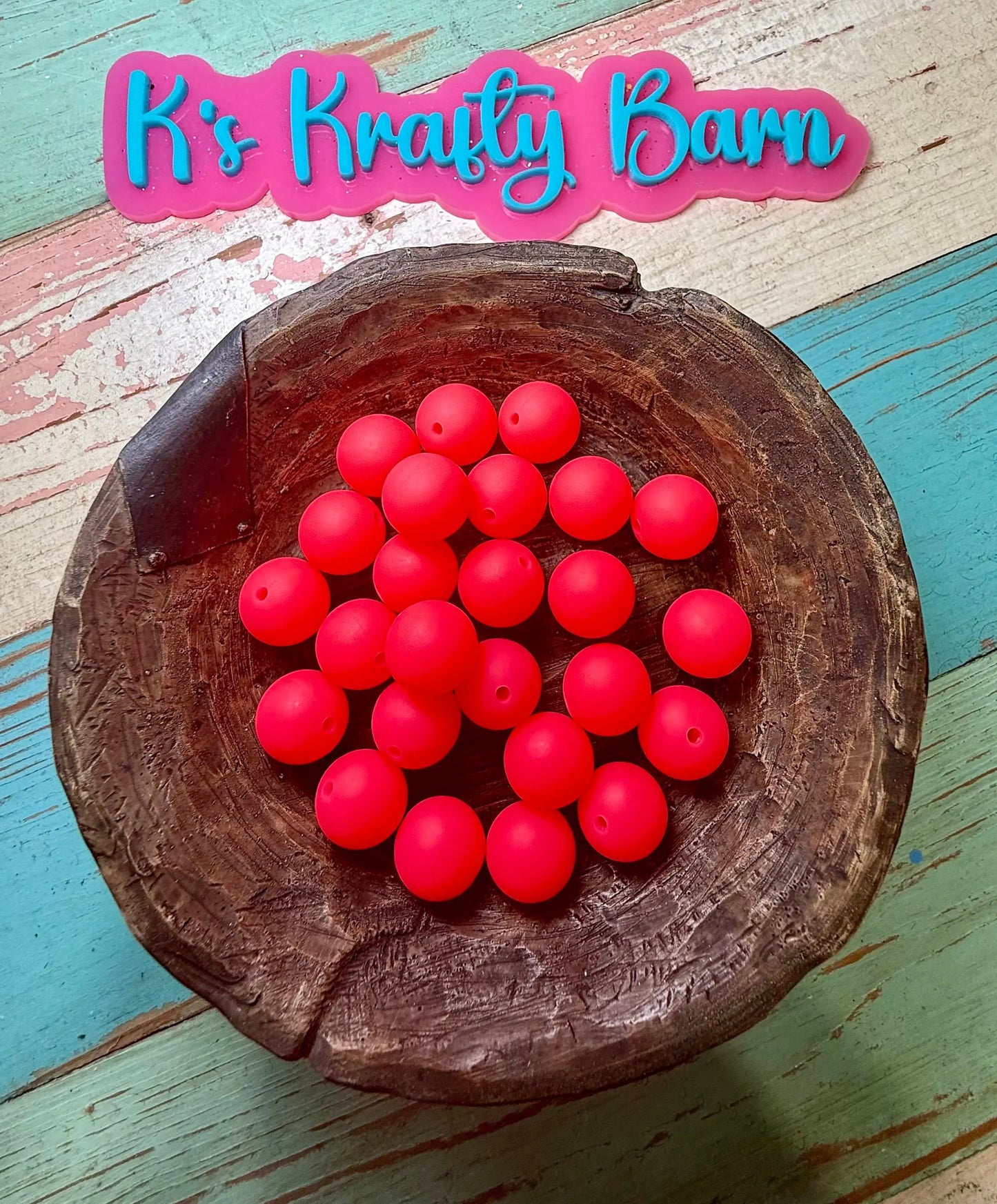 15mm Solid Silicone Beads- Electric Pink K's Krafty Barn