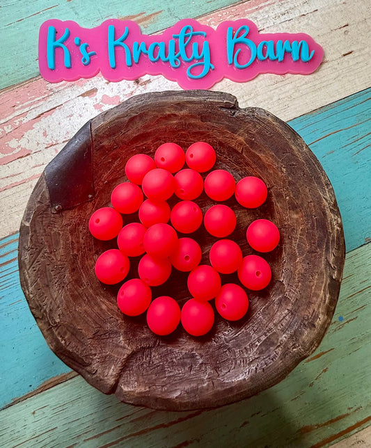 15mm Solid Silicone Beads- Electric Pink K's Krafty Barn