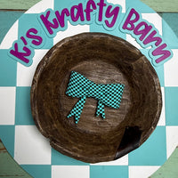 Silicone Focal Bead- Teal checkered bow