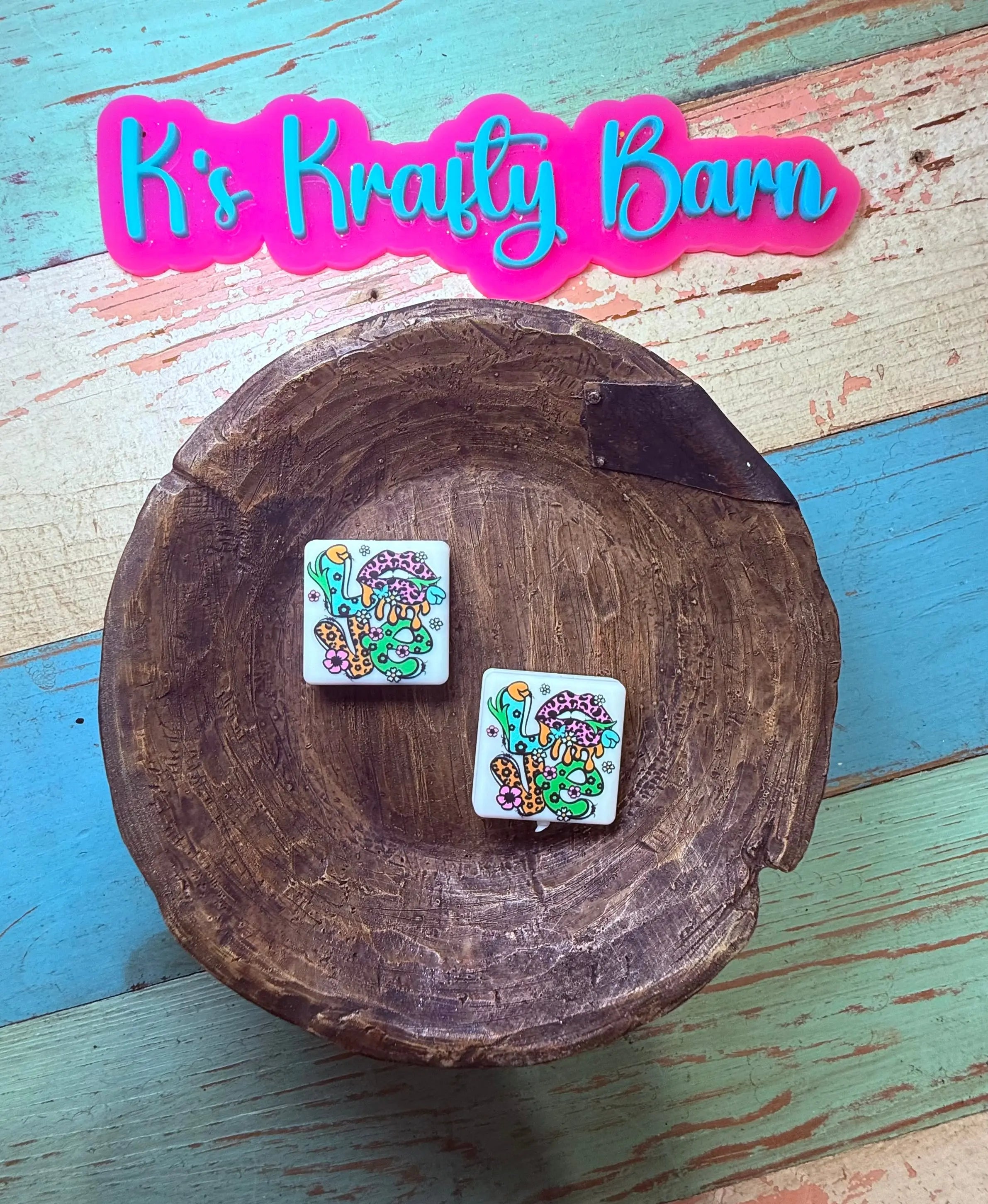 Silicone Focal Bead- LOVE drip K's Krafty Barn