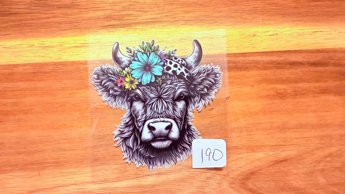 #190 Black and White highland with floral headband K's Krafty Barn