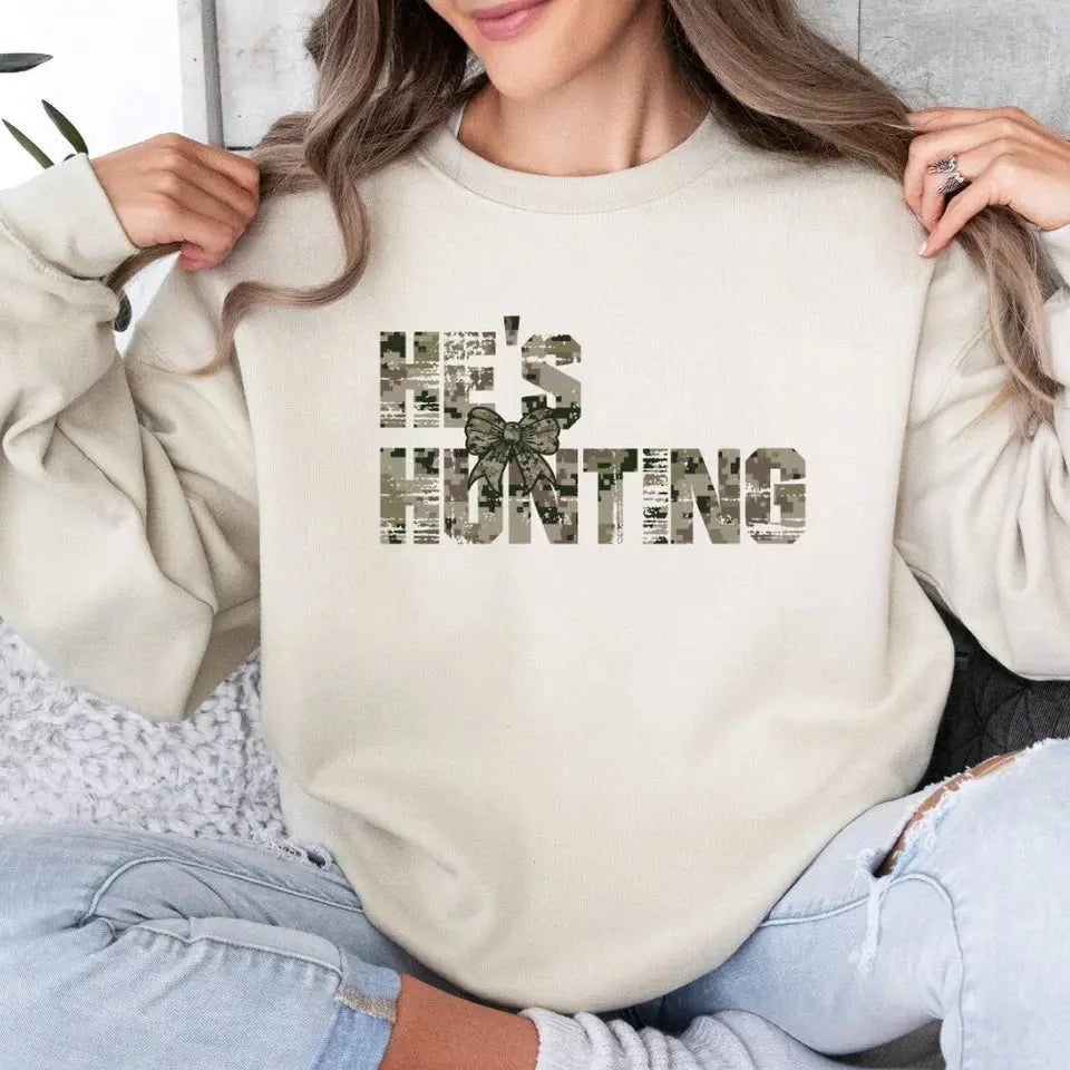 He’s Hunting Camo Bow Shirt | Hunting Wife Graphic Tee K's Krafty Barn