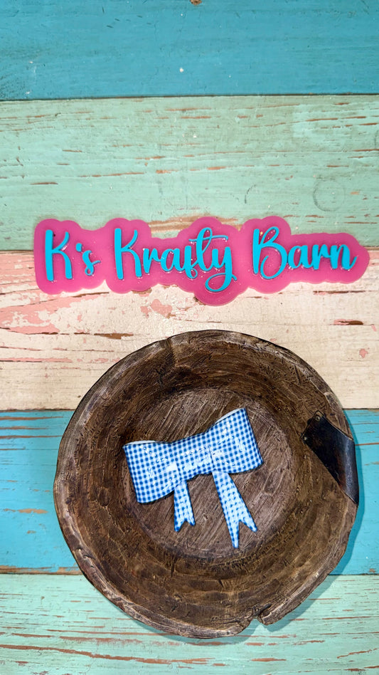 Wholesale Silicone Focal Bead- Blue opal checkered bow