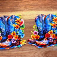 #388 Cowgirl boots with flowers K's Krafty Barn