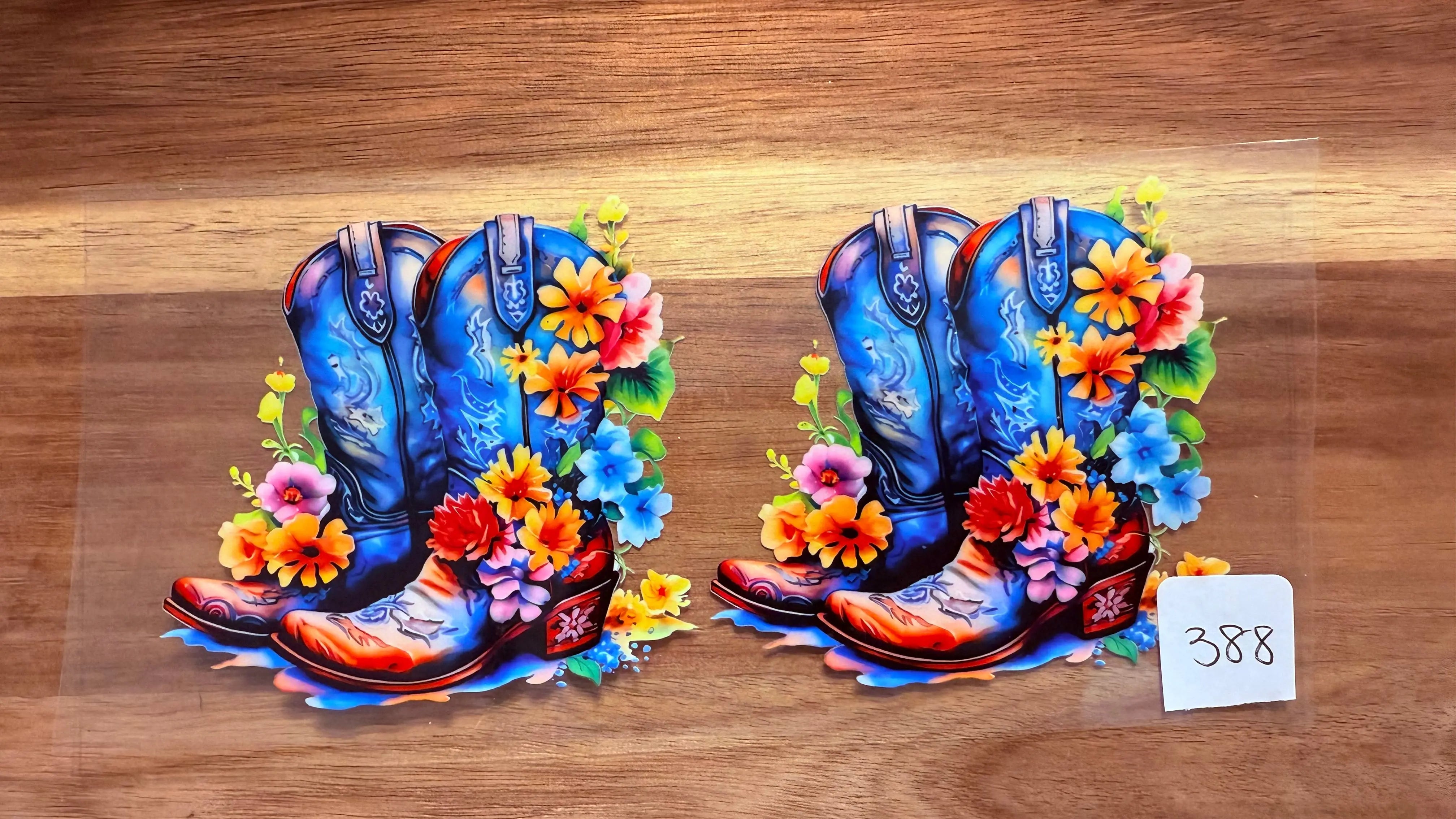 #388 Cowgirl boots with flowers K's Krafty Barn