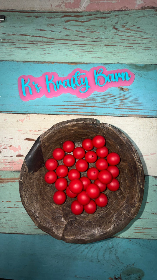 15mm Solid Silicone Beads- Candy Apple Red
