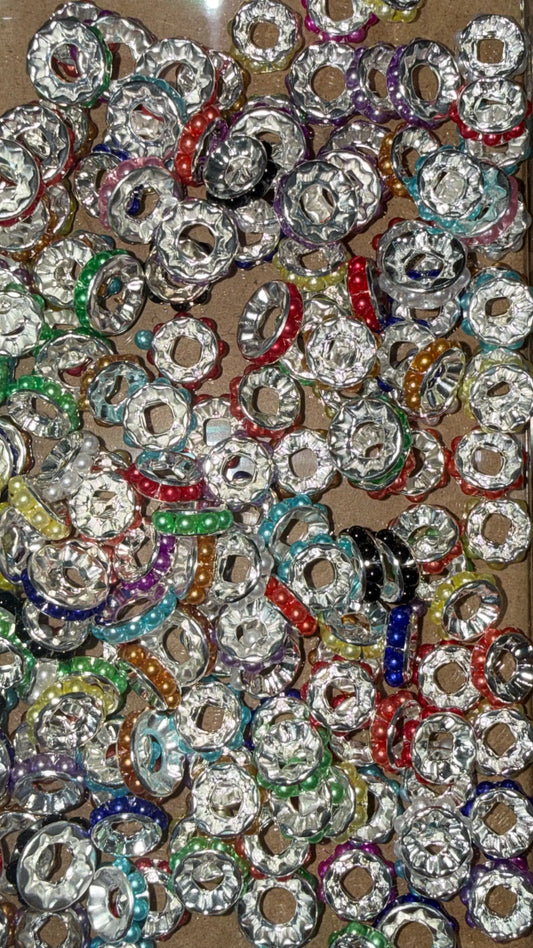 Pearl Mixed Color Rhinestone Spacer Beads – 10mm | Large Hole Spacers K's Krafty Barn