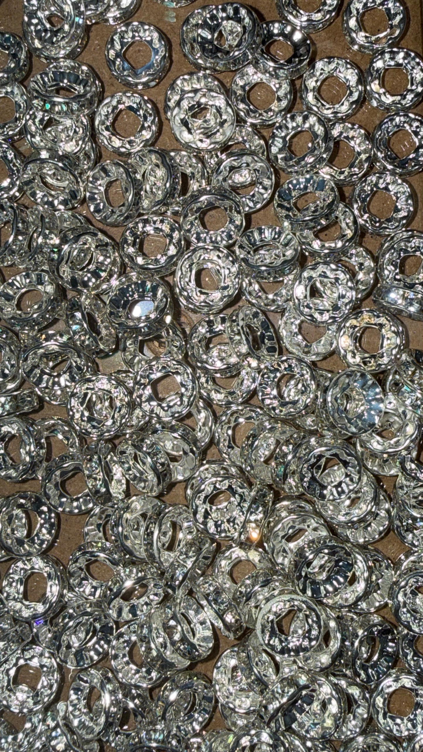 Rhinestone Spacer Bead Mix – 10mm Silver | Large Hole Spacers