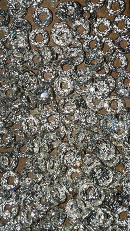 Rhinestone Spacer Bead Mix – 10mm Silver | Large Hole Spacers