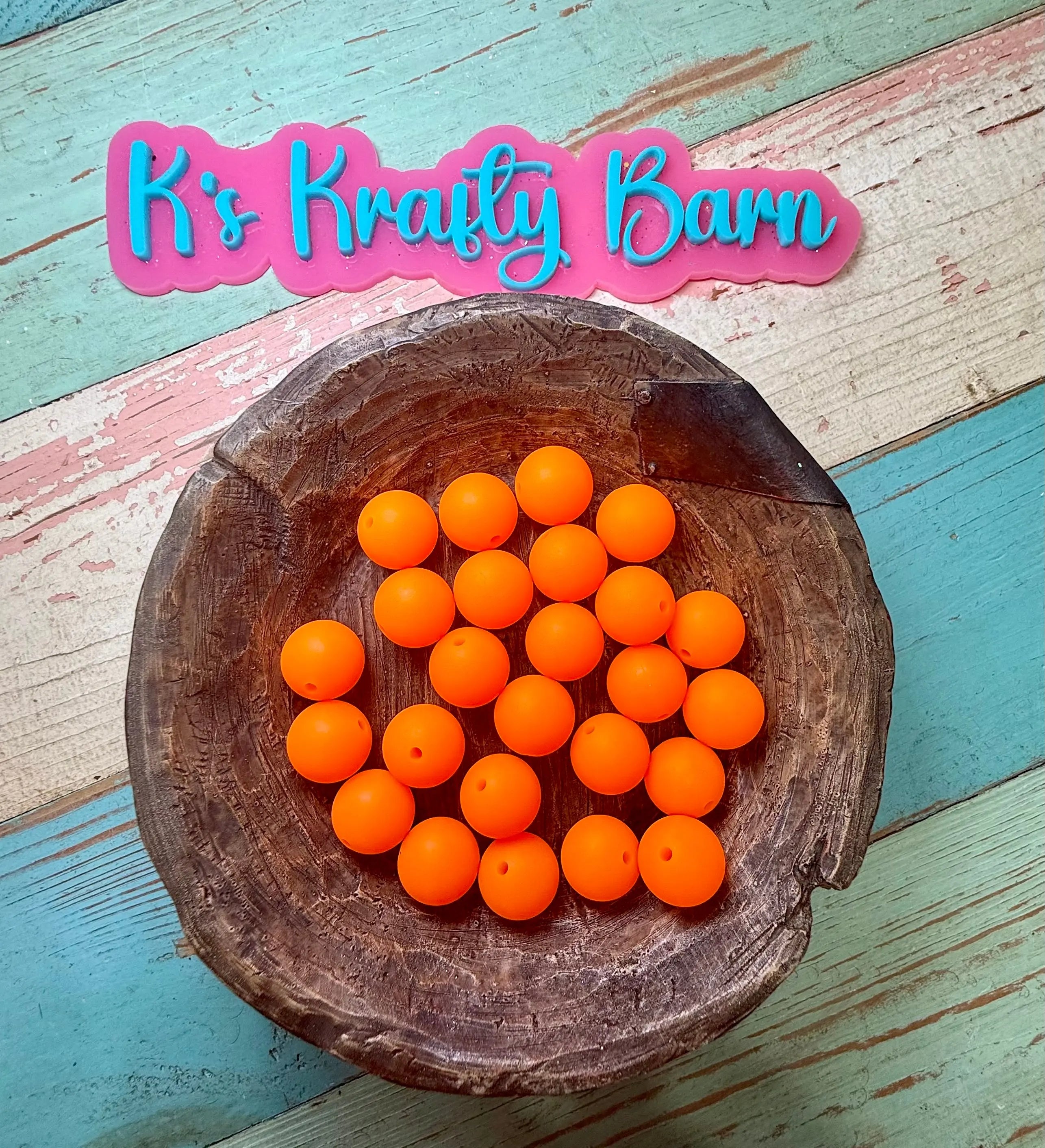 15mm Solid Silicone Beads- Neon Orange K's Krafty Barn