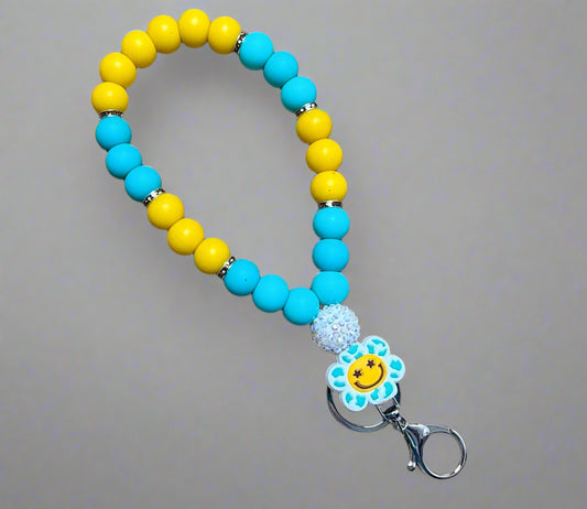 Smiley Flower Beaded Wristlet