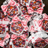 Halloween Silicone Focal Bead-    Pink Sugar Skull Potion Bow