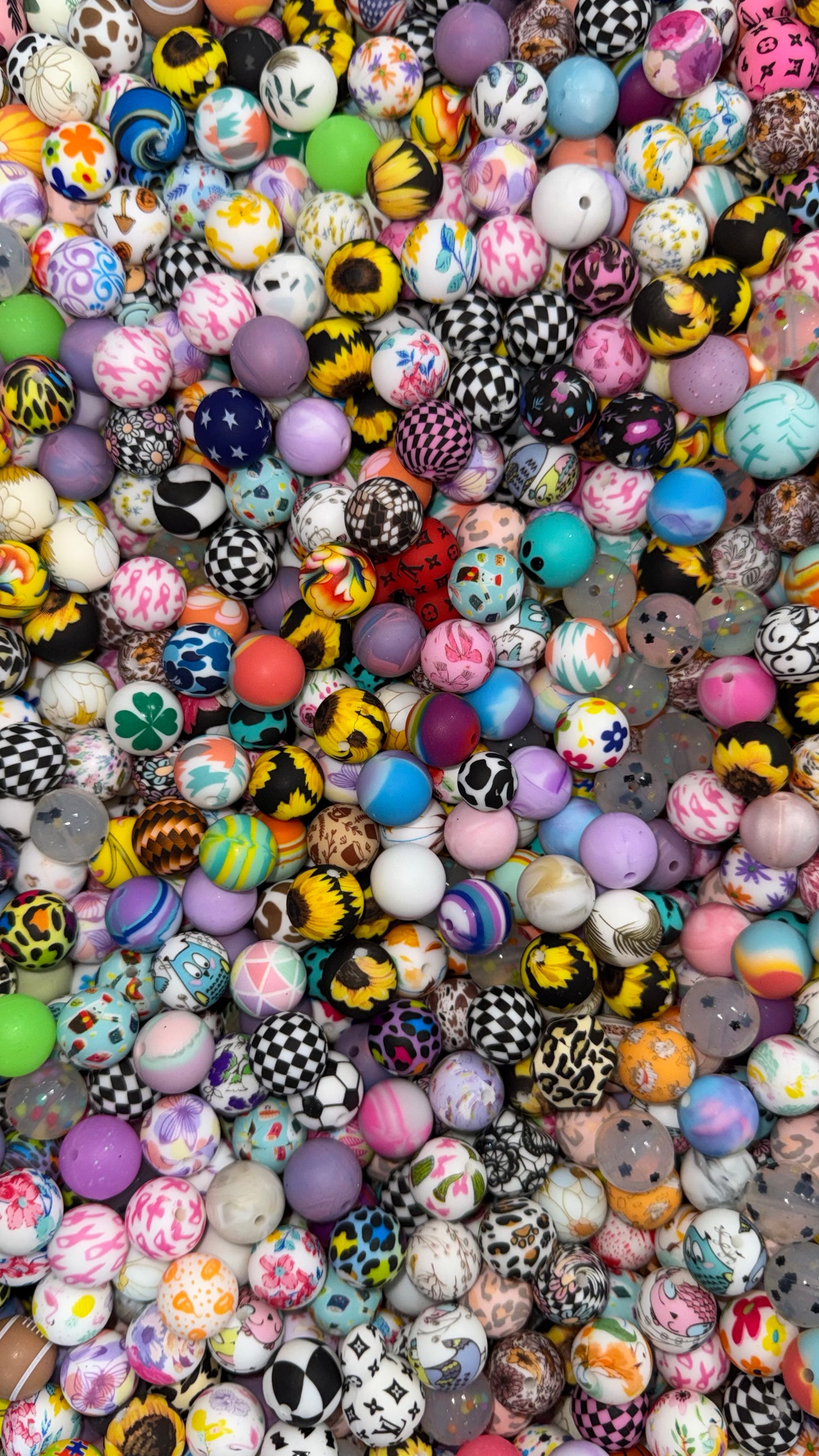 Wholesale 15mm Printed Silicone Beads- Random Mix