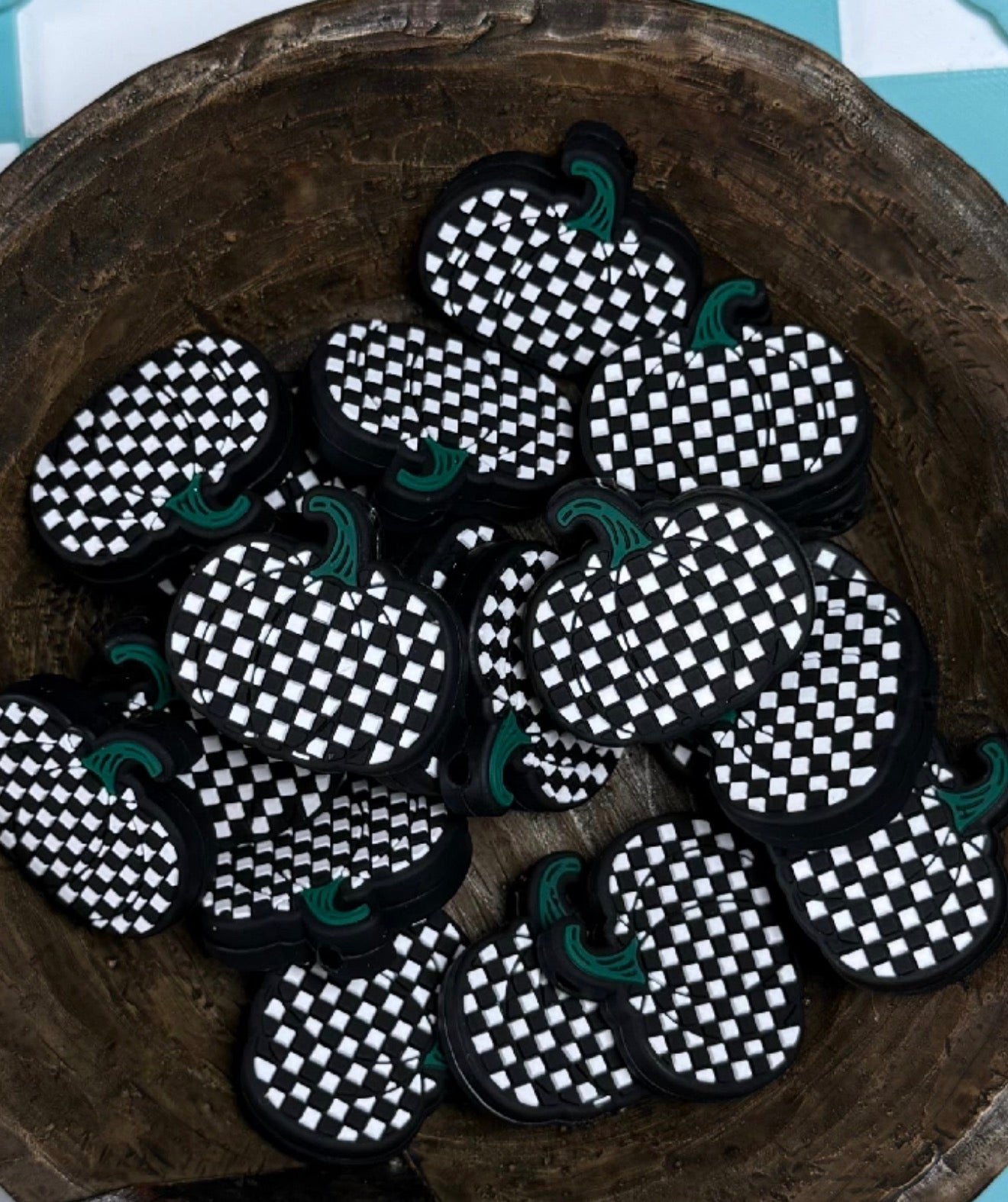 Halloween Silicone Focal Bead-Checkered Pumpkin